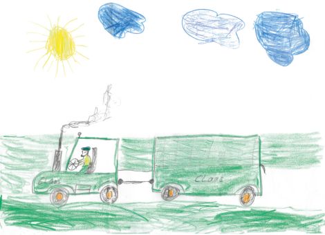 Jan (5 Jahre) aus Abtsteinach hat dieses tolle Bild gemalt. Es zeigt seinen Opa, der gerade dabei ist, Gras für die Kühe zu holen.