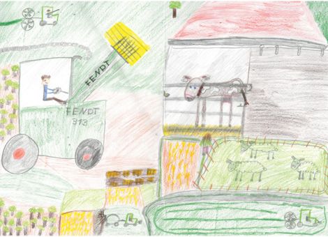 Dieses tolle Kunstwerk hat Elina (9 Jahre) aus Poppenhausen-Steinwand gemalt. Sie hat zu ihrem Bild geschrieben: „Bei uns auf dem Bauernhof ist immer etwas los.“ – Und es stimmt, auf dem Bild ist eine Menge zu sehen!