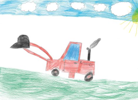 Lilly (9 Jahre) aus Reiskirchen-Hattenrod hat uns dieses tolle Kunstwerk zugeschickt. Es zeigt den Radlader ihres Patenonkels.