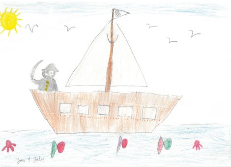Jan (9 Jahre) aus Böhl-Iggelheim hat dieses tolle Bild gemalt. Es zeigt einen Piraten auf seinem Schiff. Warum lange Seereisen früher nicht nur wegen der Wetterrisiken und der Piraten für viele Seeleute gefährlich waren, erfahrt ihr auf www.lw-heute.de/zitronen-sauerkraut-seeleute.