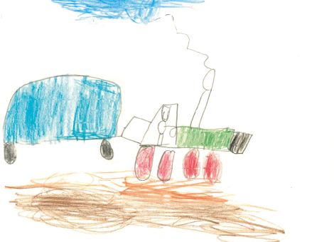 Anton aus Büdingen hat diesen wunderbaren Traktor mit Anhänger für die Kinderseite gemalt. Anton ist 6 Jahre alt.