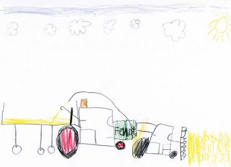 Nic Henry (7 Jahre) aus Niddatal-Kaichen hat dieses tolle Bild für die Kinderseite gemalt. Ihr seht darauf einen Fendt-Traktor und Häcksler bei der Futterernte.