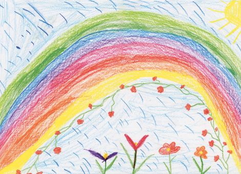 Dieser besondere Regenbogen von Ida (8 Jahre) aus Birstein-Wüstwillenroth verbirgt sicher einen Schatz an seinem Ende, wie es in alten märchenhaften Erzählungen beschrieben wird.