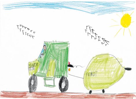 Nora (8 Jahre) aus Hirzenhain hat dieses tolle Bild gemalt. Ihr seht darauf ihren Cousin Felix bei der Arbeit auf dem Feld. 