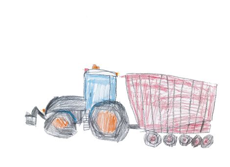 Emilius (6 Jahre) aus Kalbach hat diesen wunderbaren Traktor mit Anhänger gemalt.