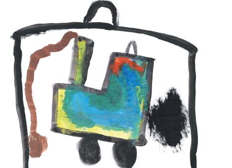 Dieses Bild wurde ganz toll mit Wasserfarben gestaltet. Es zeigt einen Traktor, der in einer Gerätehalle steht. Lennard (4 Jahre) aus Welgesheim hat das Kunstwerk für die Kinderseite gemalt.