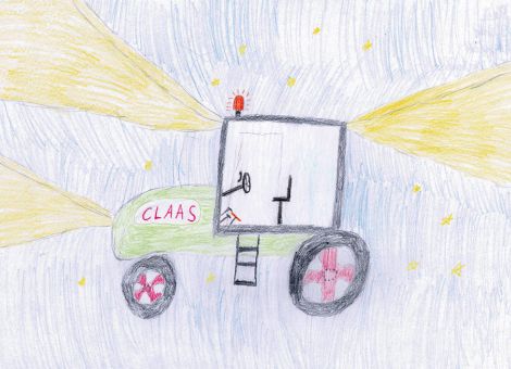 Resi (9 Jahre) aus Eberstedt hilft ihrem Papa gerne bei allen anfallenden Arbeiten auf dem Feld. Ihren Lieblingstraktor hat sie auf ihrem schönen Bild in voller Beleuchtung gemalt.