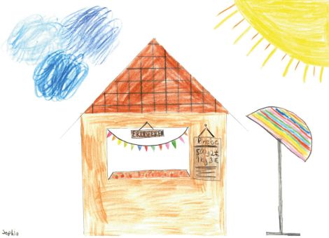 In Erinnerung an die vielen tollen Stände, an denen es dieses Jahr leckere frische Erdbeeren zu kaufen gab, hat Sophia (9 Jahre) aus Hadamar-Oberzeuzheim dieses schöne Bild gemalt.