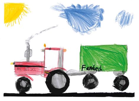 Auf diesem tollen Bild von Christian (7 Jahre) aus Niddatal seht ihr einen alten IHC-Traktor mit Anhänger von Farmtech. IHC (International Harvester Company) war ein US-amerikanisches Unternehmen, das aber auch in Neuss in Deutschland ein Werk hatte, das Traktoren herstellte.